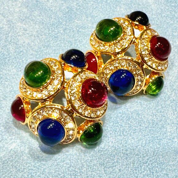 Vintage Multi-colored stone and crystal rhinestone Earrings - Picture 2 of 9